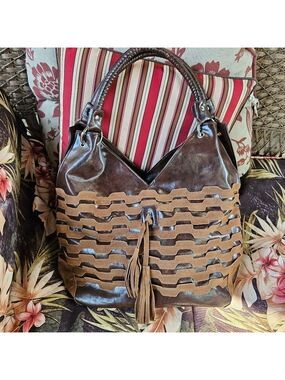 Brown with Accented Suede Faux Leather Shoulder Bag